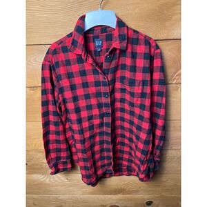 GAP Womens Red Black Buffalo Plaid Flannel Long Sleeve Button Up Shirt Medium‎